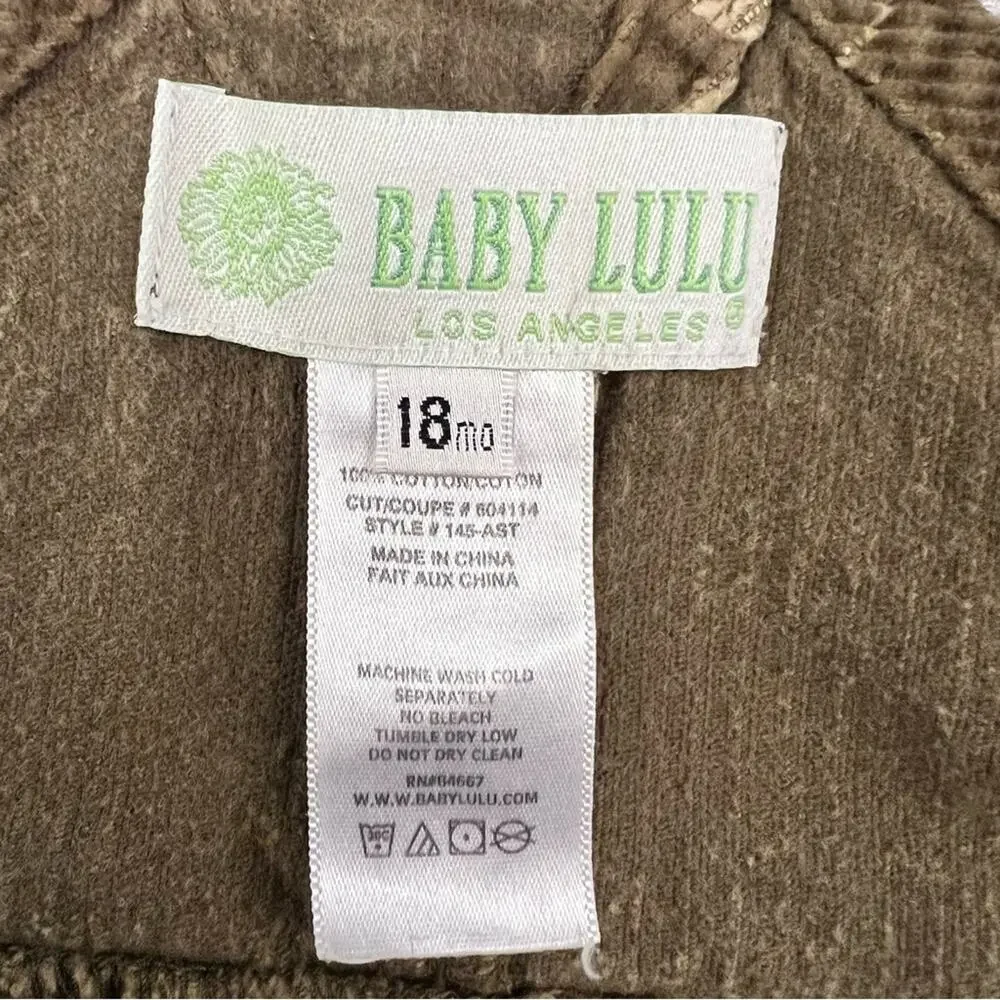 Baby Lulu Girls Jumper Dress 18M Olive Brown Corduroy Fall Leaf Pinecone